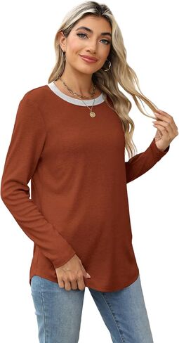 Besshopie Womens Long Sleeve Shirts Crewneck Casual Tunic Tops Fall Fashion Outfits in Kuwait