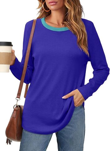 Besshopie Womens Long Sleeve Shirts Crewneck Casual Tunic Tops Fall Fashion Outfits in Kuwait