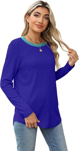 Besshopie Womens Long Sleeve Shirts Crewneck Casual Tunic Tops Fall Fashion Outfits in Kuwait