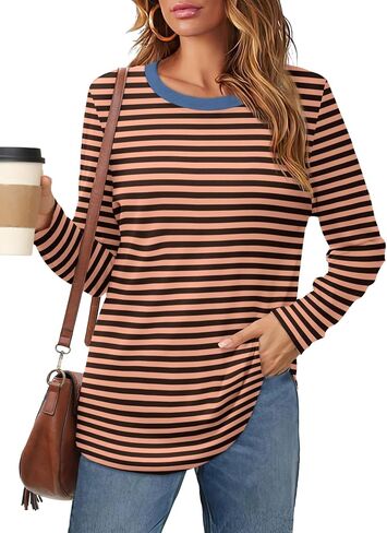 Besshopie Womens Long Sleeve Shirts Crewneck Casual Tunic Tops Fall Fashion Outfits in Kuwait