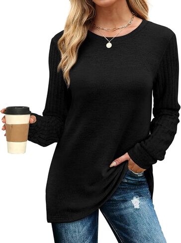 WIHOLL Womens Long Sleeve Tops Round Neck Dress Shirts Trendy Fashion 2024 in Saudi Arabia
