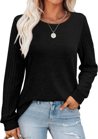 WIHOLL Womens Long Sleeve Tops Round Neck Dress Shirts Trendy Fashion 2024 in Saudi Arabia