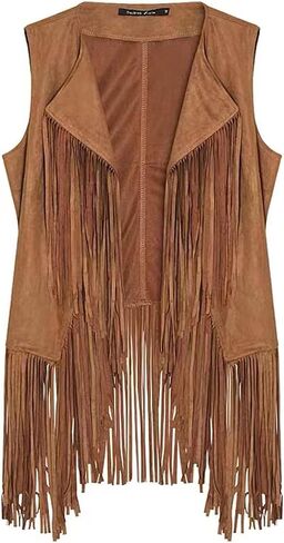 Fringe Vest，Cowgirl Vest Tassel Sleeveless Hippie Vest 60s outfits for Women Western in Saudi Arabia