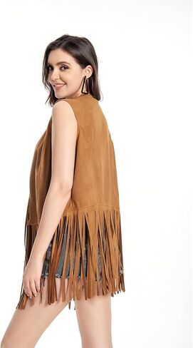 Fringe Vest，Cowgirl Vest Tassel Sleeveless Hippie Vest 60s outfits for Women Western in Saudi Arabia