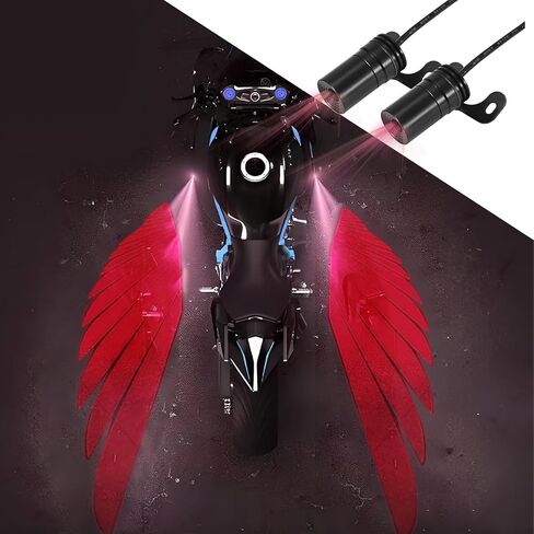 قطعتان من أضواء جهاز عرض الدراجات النارية لشعار Angel Wing، مصابيح ظلال شبح مقاومة للماء عالمية للدراجات النارية والدراجات البخارية الكهربائية المتوافقة مع Har-ley Su-zuki (أحمر) in Kuwait