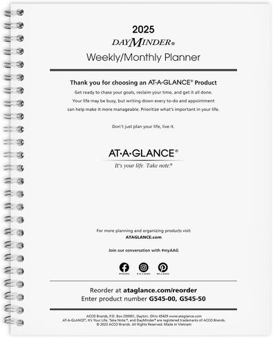 AT-A-GLANCE 2025 Planner Refill, Weekly & Monthly, 7" x 8-3/4", Medium, Executive, DayMinder, Refill for G545 Line Planners (G5455025) in Saudi Arabia