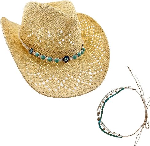 Straw Cowboy Hats, Cowgirl Sun Hats,Western Cowboy Hats for Men & Women's,Beach Hat, Woven Shapeable,Two Decorative Bands in Saudi Arabia