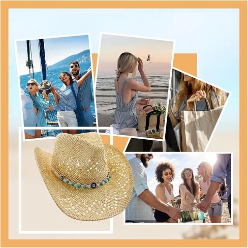Straw Cowboy Hats, Cowgirl Sun Hats,Western Cowboy Hats for Men & Women's,Beach Hat, Woven Shapeable,Two Decorative Bands in Saudi Arabia