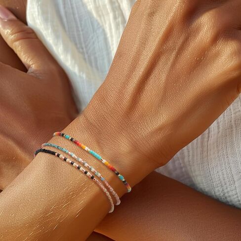 Seed Beaded Bracelets for Women, Boho Handmade Adjustable Colorful Beads Strand Summer Beach Jewelry Gift. in Kuwait