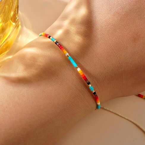 Seed Beaded Bracelets for Women, Boho Handmade Adjustable Colorful Beads Strand Summer Beach Jewelry Gift. in Kuwait