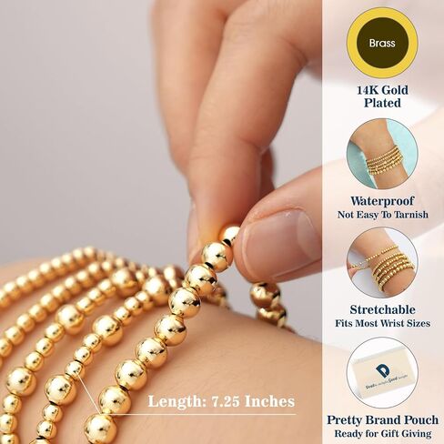 doubgood Gold Bracelets for Women Gold Beaded Bracelets for Women Gold Bracelet Stack 14K Gold Plated Stackable Stretch Bead Ball Bracelet Sets in Saudi Arabia