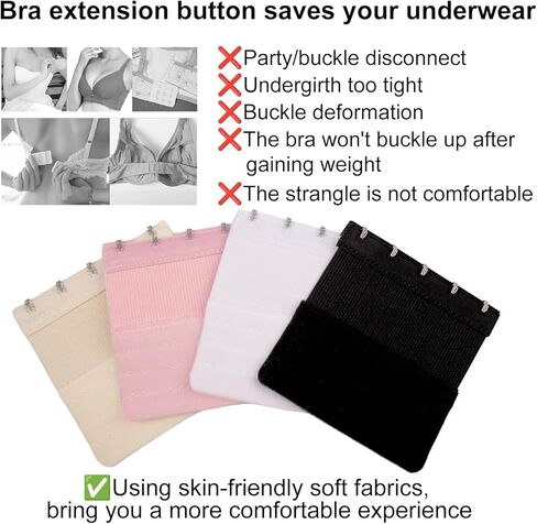 8 Pcs Bra Strap Extender 5 Hooks - Women's Soft Comfortable Bra Extenders 5 Hook 3 Row Plus Size Stretchy Back Bra Accessories Extensions Strap (4 Colors) in Kuwait