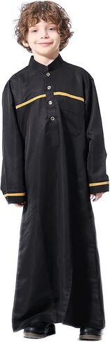 IMEKIS Kids Boys Muslim Thobe Long Sleeve Islamic Arabic Kaftan Robe Middle East Dubai Prayer Outfit with Pocket in Saudi Arabia
