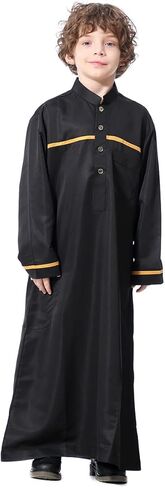 IMEKIS Kids Boys Muslim Thobe Long Sleeve Islamic Arabic Kaftan Robe Middle East Dubai Prayer Outfit with Pocket in Saudi Arabia