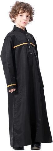 IMEKIS Kids Boys Muslim Thobe Long Sleeve Islamic Arabic Kaftan Robe Middle East Dubai Prayer Outfit with Pocket in Saudi Arabia