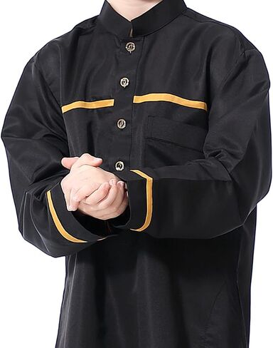 IMEKIS Kids Boys Muslim Thobe Long Sleeve Islamic Arabic Kaftan Robe Middle East Dubai Prayer Outfit with Pocket in Saudi Arabia