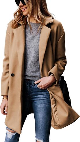 Hooever Women's Notched Lapel Wool Coat Single Breasted Pea Coats Winter Wool Blend Blazer Jacket in Kuwait