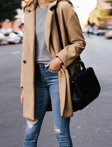 Hooever Women's Notched Lapel Wool Coat Single Breasted Pea Coats Winter Wool Blend Blazer Jacket in Kuwait