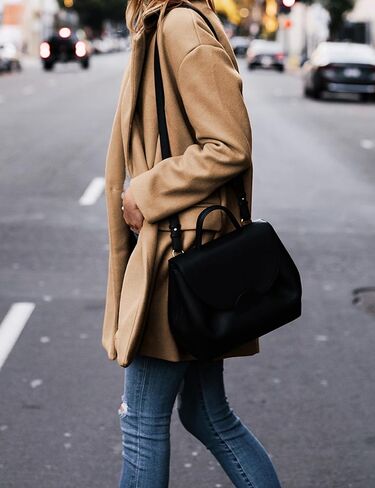 Hooever Women's Notched Lapel Wool Coat Single Breasted Pea Coats Winter Wool Blend Blazer Jacket in Kuwait