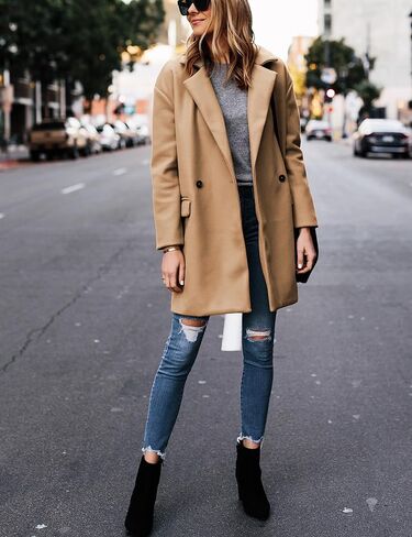 Hooever Women's Notched Lapel Wool Coat Single Breasted Pea Coats Winter Wool Blend Blazer Jacket in Kuwait