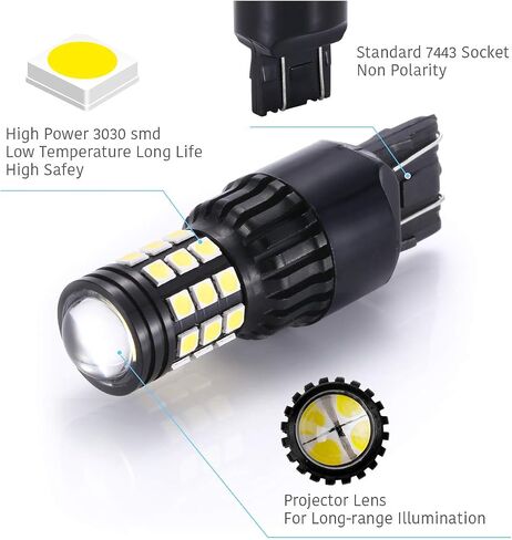 LUYED 2Pcs 7443 3030 31-smd LED Bulbs, Xenon White, 12v-24v, Fits 7440A 7440NA 7440 7440SV 7443NA 7441 7443 7443R WY21W W21/5W W21W, Easy Installation in Saudi Arabia