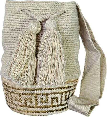 حقيبة Wayuu Mochila الكولومبية الأصلية: حقيبة شاطئ مصنوعة يدويًا من قش Boho، مصنوعة يدويًا على يد حرفيي Wayúu - حقائب Boho الكولومبية الأصلية (M222) in Saudi Arabia