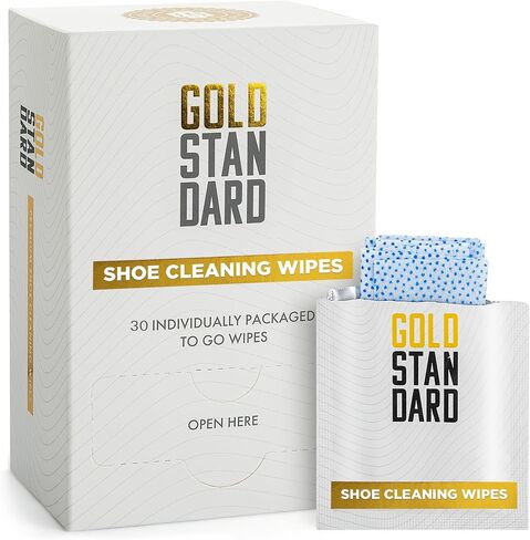 مناديل تنظيف الأحذية السريعة من جولد ستاندرد - 30 عبوة من مناديل تنظيف الأحذية الرياضية المزدوجة المغلفة بشكل فردي - مناديل الأحذية لإزالة الأوساخ والبقع من الجلود وأحذية التنس والأحذية القماشية in Kuwait