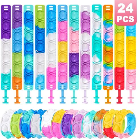 Pop Fidget Toys Bulk Its Kids Party Favors 24PCS Pop Fidget Bracelets It Fidget Toy Pack Fidgets for Classroom Prizes End of Year Student Gifts Birthday Goodie Bag Stuffers Sensory Toys for Girls Boys in Saudi Arabia