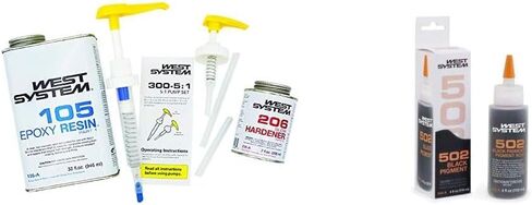 حزمة West System 105A Epoxy الراتنج (32 أونصة سائلة) مع مقوي إيبوكسي بطيء 206A (7 أونصة سائلة). تتضمن أيضًا مضخة واحدة من الراتنج ومضخة واحدة للتصلب. in Kuwait
