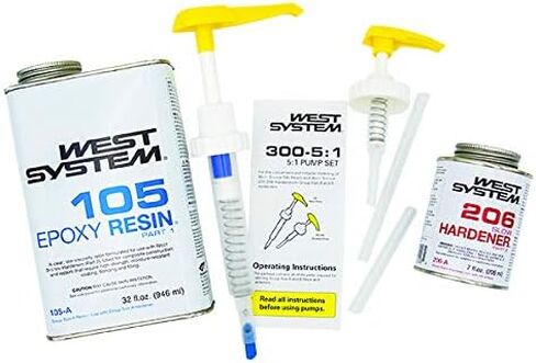 حزمة West System 105A Epoxy الراتنج (32 أونصة سائلة) مع مقوي إيبوكسي بطيء 206A (7 أونصة سائلة). تتضمن أيضًا مضخة واحدة من الراتنج ومضخة واحدة للتصلب. in Kuwait