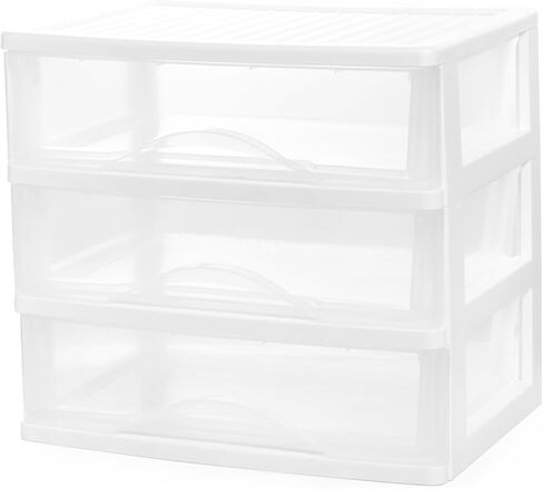 BYCY Plastic Stackable Storage 3 Drawers, White Bathroom Makeup Organizer with Wide Clear Drawers Tabletop Drawer Organizer for Desk,Easily Assemble for Fridge,Bathroom,Cabinet in Kuwait