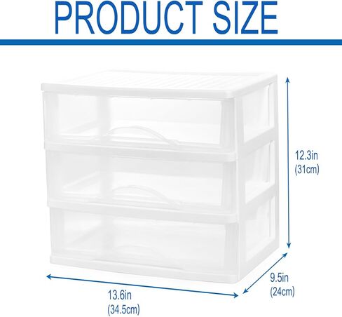 BYCY Plastic Stackable Storage 3 Drawers, White Bathroom Makeup Organizer with Wide Clear Drawers Tabletop Drawer Organizer for Desk,Easily Assemble for Fridge,Bathroom,Cabinet in Kuwait