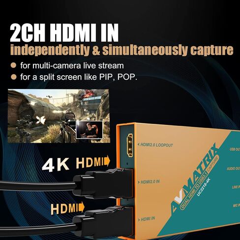 AVMATRIX UC1218-4K Game Capture Card, 4K60 Pass-Through, Plug and Play, 1080p60 Uncompressed Capture for Streaming in OBS, Vmix.Ultra-Low Latency on PS5, PS4/Pro, Xbox Series X/S, Xbox One X/S in Kuwait