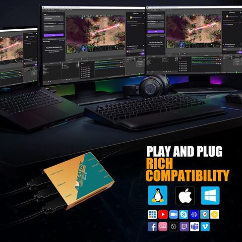 AVMATRIX UC1218-4K Game Capture Card, 4K60 Pass-Through, Plug and Play, 1080p60 Uncompressed Capture for Streaming in OBS, Vmix.Ultra-Low Latency on PS5, PS4/Pro, Xbox Series X/S, Xbox One X/S in Kuwait