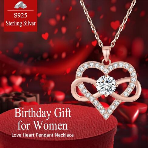 OKISIL قلادات قلادة على شكل قلب إنفينيتي للنساء، مطلية بالذهب عيار 18 قيراط ومجوهرات من الفضة الإسترلينية S925، مجموعة 5A تشيكوسلوفاكيا، هدايا عيد الميلاد السنوية لعيد الميلاد للنساء وصديقتها وزوجته وأمها وأختها in Kuwait