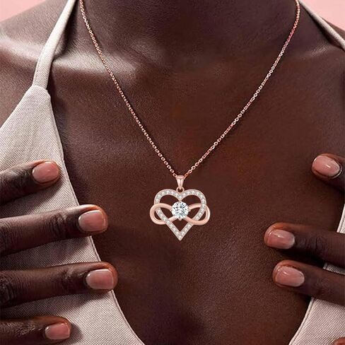 OKISIL قلادات قلادة على شكل قلب إنفينيتي للنساء، مطلية بالذهب عيار 18 قيراط ومجوهرات من الفضة الإسترلينية S925، مجموعة 5A تشيكوسلوفاكيا، هدايا عيد الميلاد السنوية لعيد الميلاد للنساء وصديقتها وزوجته وأمها وأختها in Kuwait