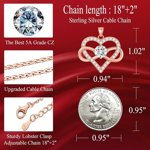 OKISIL قلادات قلادة على شكل قلب إنفينيتي للنساء، مطلية بالذهب عيار 18 قيراط ومجوهرات من الفضة الإسترلينية S925، مجموعة 5A تشيكوسلوفاكيا، هدايا عيد الميلاد السنوية لعيد الميلاد للنساء وصديقتها وزوجته وأمها وأختها in Kuwait