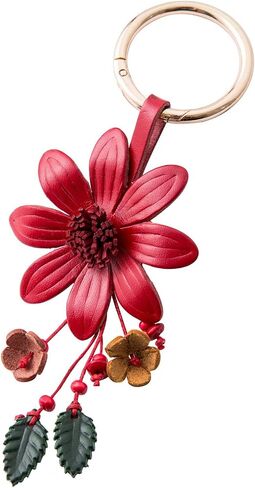 Genuine Leather Flower Tassel Keychain Car Keyring Fob Boho Accessorie for Women in Saudi Arabia