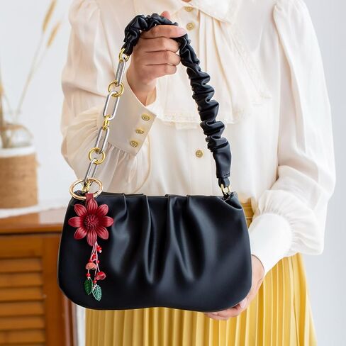 Genuine Leather Flower Tassel Keychain Car Keyring Fob Boho Accessorie for Women in Saudi Arabia