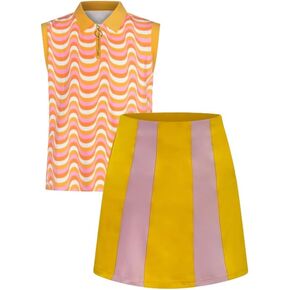 Bundle Hazy Shade of Winter Sleeveless Polo Hypnotic Gold + Hazy Shade of Winter Skirt with Pockets and Shorts Mustard- Junior Girls Golf Outfit for Teens and Tweens 12 Years Old in Kuwait