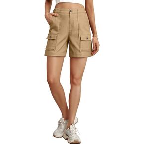 Cargo Shorts for Women Baggy Casual Elastic Waist Shorts Relaxed Fit Stretch Cargo Shorts with 6 Pockets