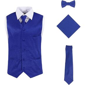 Mens 4 Piece Formal Vest Set Combo with Tuxedo Vest Tie Bow Tie and Handkerchief