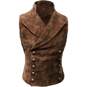 Men's Faux Suede Double Breasted Vest Slim Fit Gothic Steampunk Waistcoat Gentleman Tuxedo Prom Party Formal Suit in Kuwait