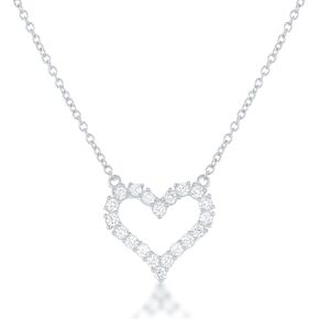 Beaux Bijoux Sterling Silver 16" + 2" Extension CZ Small/Large Open Heart Necklace