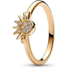 Pandora Celestial Sparkling Sun Ring - Gold-Plated Ring for Women - Layering or Stackable Ring - Gift for Her - 14k Gold with Clear Cubic Zirconia - With Gift Box