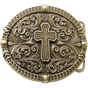 zswell Belt Buckle Western Cowboy Cross Prayer Brings Good Luck Convenient Fitting Pure Metal Belt Buckle Large
