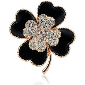 Kokoma CZ Clover Brooch Pin for Women Girls Rhinestone Four Leaf Lapel Pins Irish Shamrock Badge Corsage Brooches Cloth Dress Accessories for St Patrick's Day