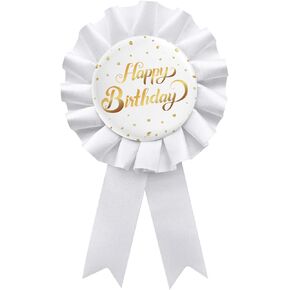 WIDEIDEAL White Happy Birthday Tinplate Badge Pin, Boys and Girls Birthday Award Ribbon Children Adults Party Decorations Sign
