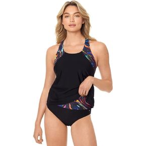 Reebok Women's Swimwear Lifestyle Scoop Neck Texture Track Soft Cup Tankini Top