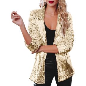 Kedera Women's Sequin Blazer Jacket Button Down Long Sleeve Sparkly Glitter Party Cardigan Coat with Pockets